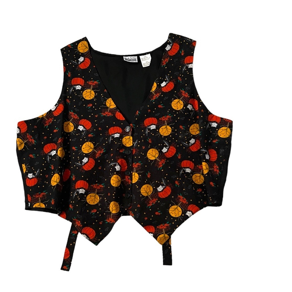 Vintage Cottagecore basic conditions, pumpkin/cat Halloween vest. Size 22W.